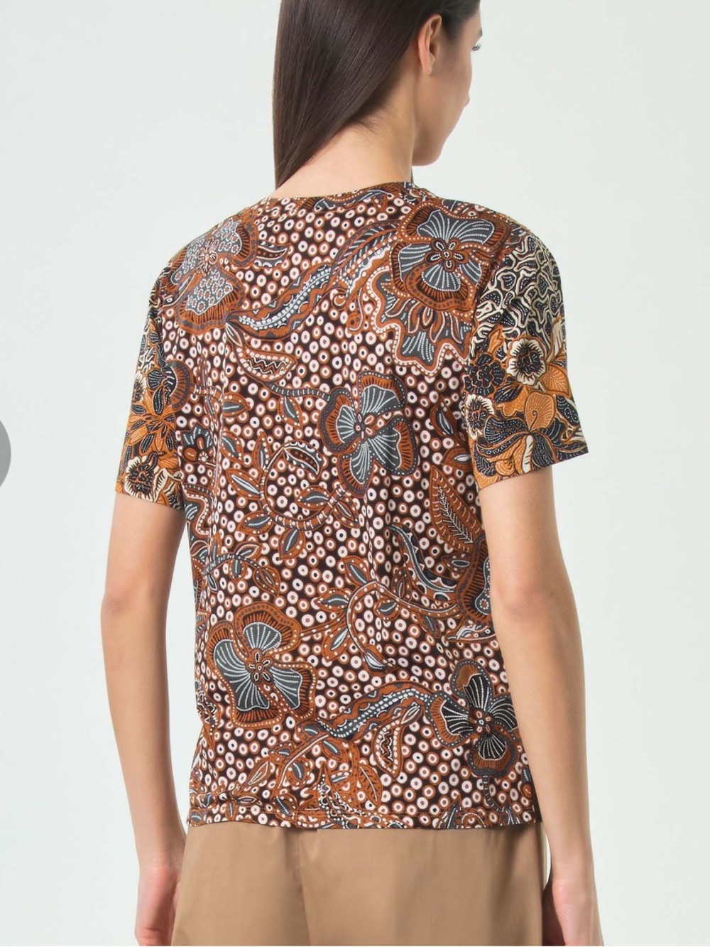 Weekend Max Mara Wkdbussola Graphic Tee size Medium brown blue - Picture 5 of 13
